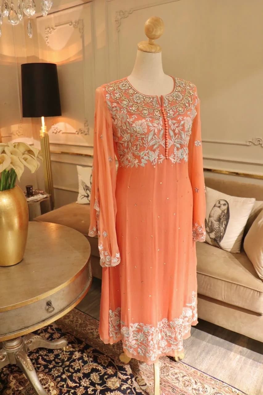 Dreamy Watermelon Pink Glimmering With Sequence, Dabka