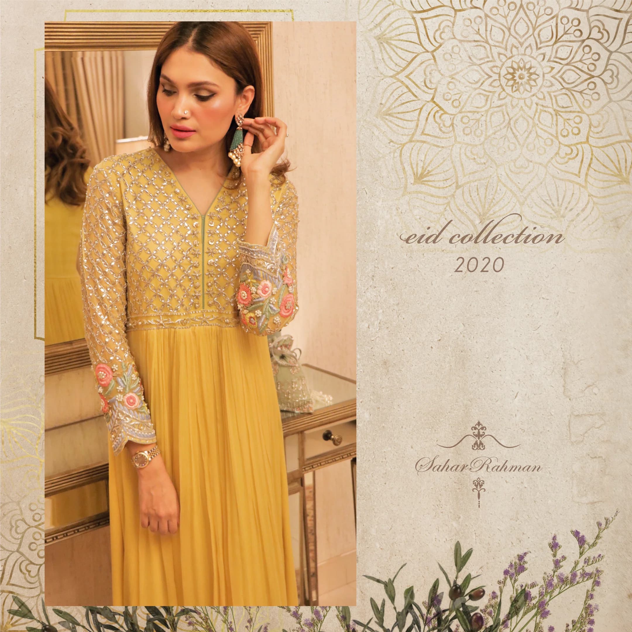 Sunflower Yellow With Sparkly Stones & Contrast Resham Work